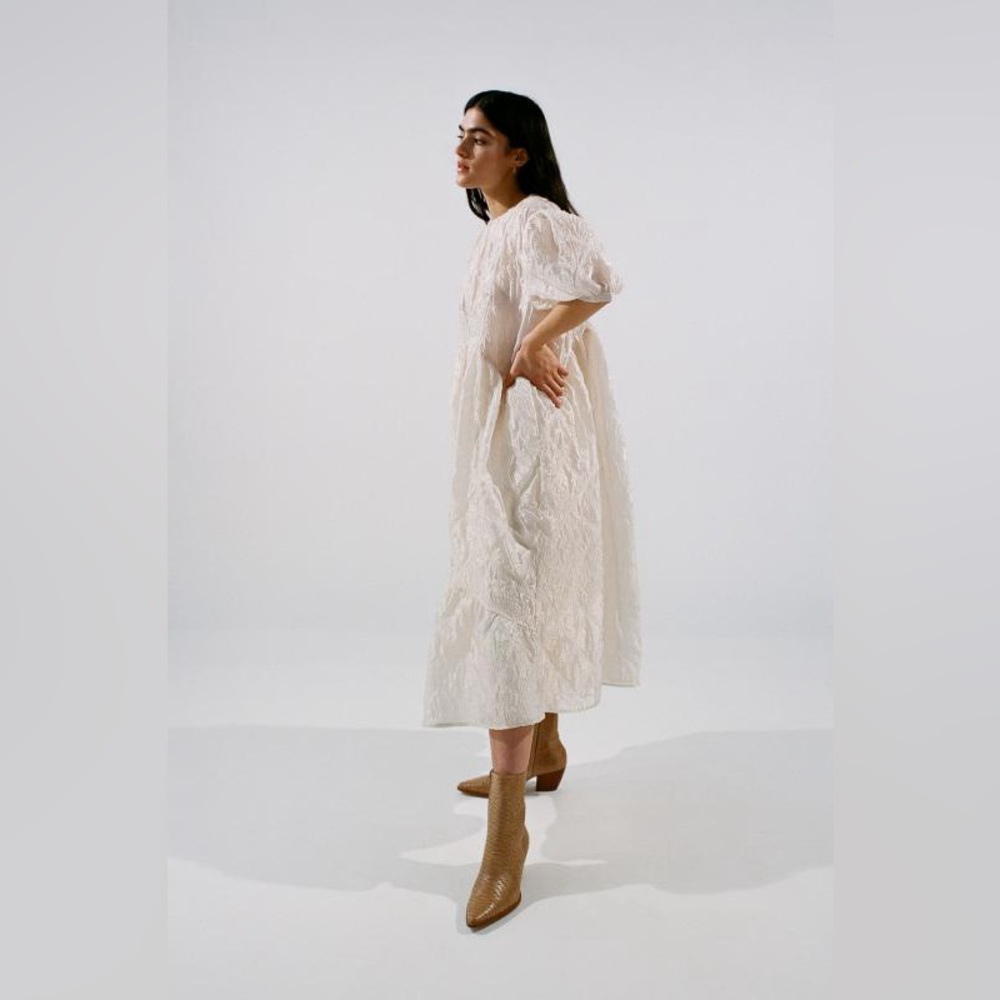 Sister Jane Organza Oversized Midi Dress in Cream (Medium)